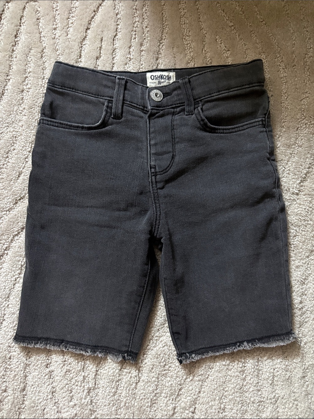 Oshkosh faded black denim Bermuda shorts with raw edge hem